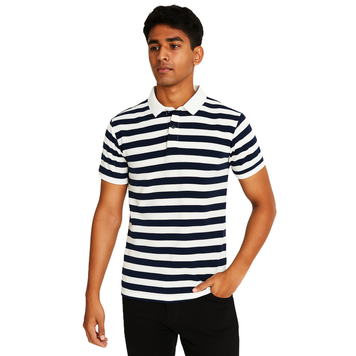 Men's White With Black Lining T-Shirt With Collar – Classic Fit.