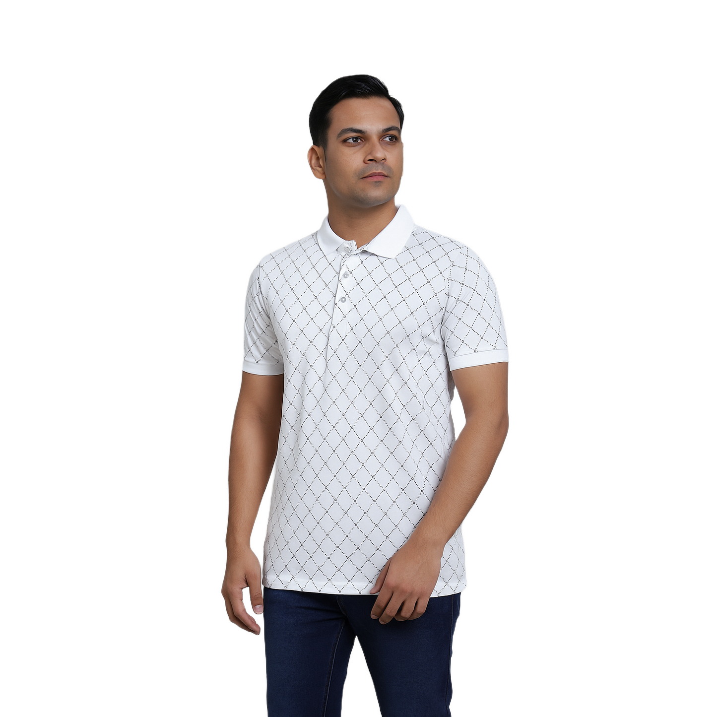 Men's White Burbury Designed T-Shirt With Collar – Classic Fit.
