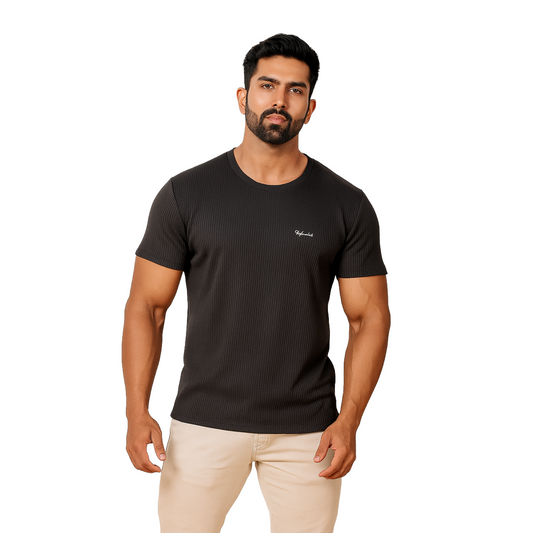 Men' Black Designed T-Shirt Without Collar – Classic & Sport Fit.