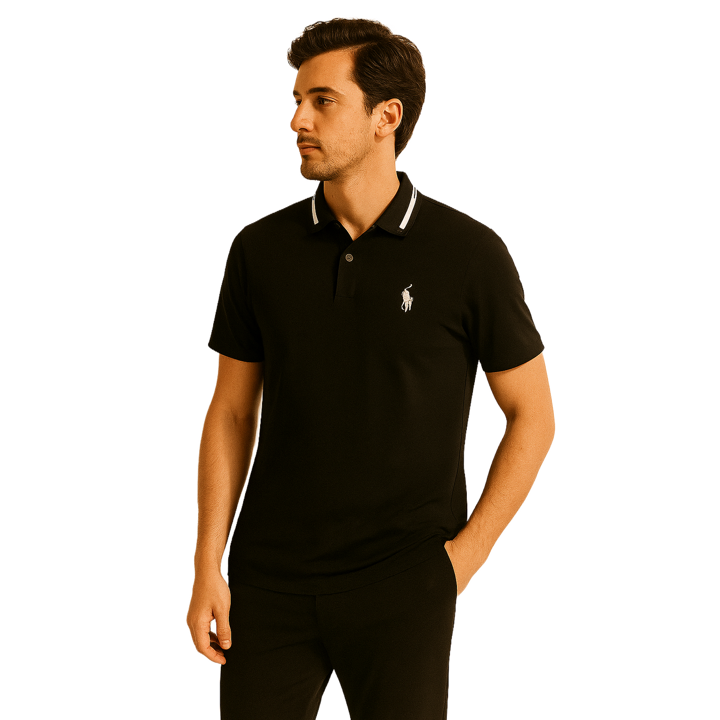 Men's Classic Black Polo T-Shirt – Slim Fit & Striped Collar