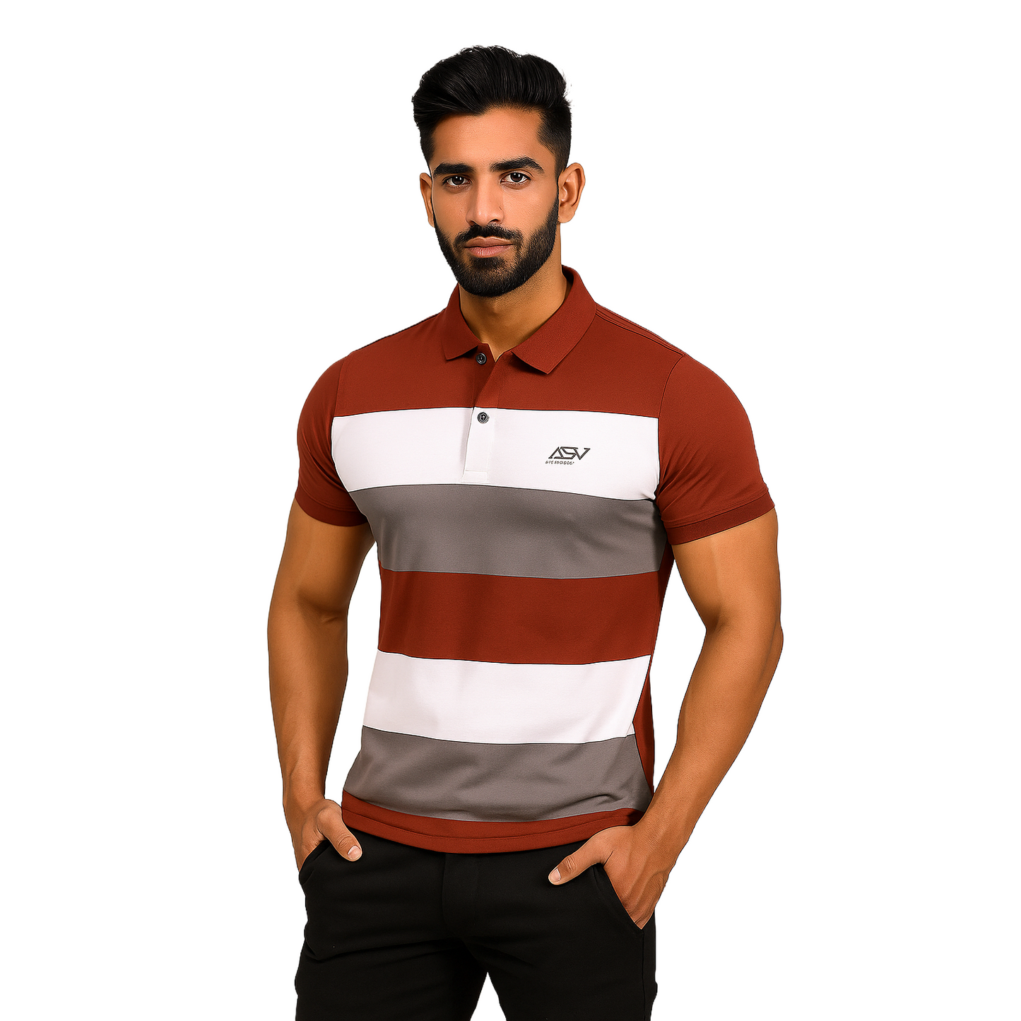 Men' Red Lining Designed Cotton T-Shirt With Collar – Classic Fit.