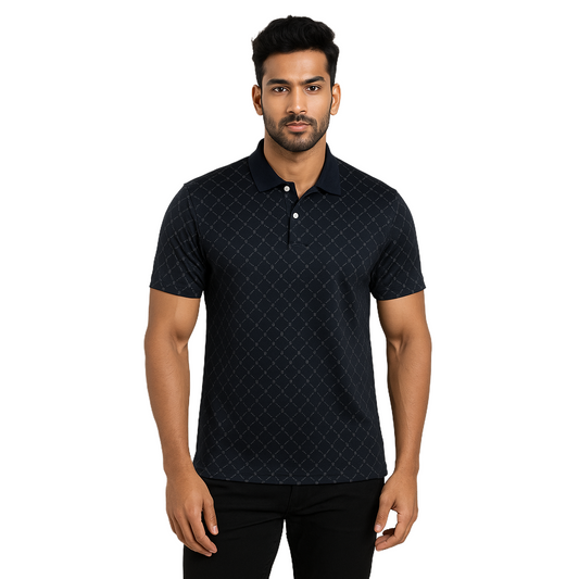 Men' Black Burbury Designed T-Shirt With Collar – Classic Fit.