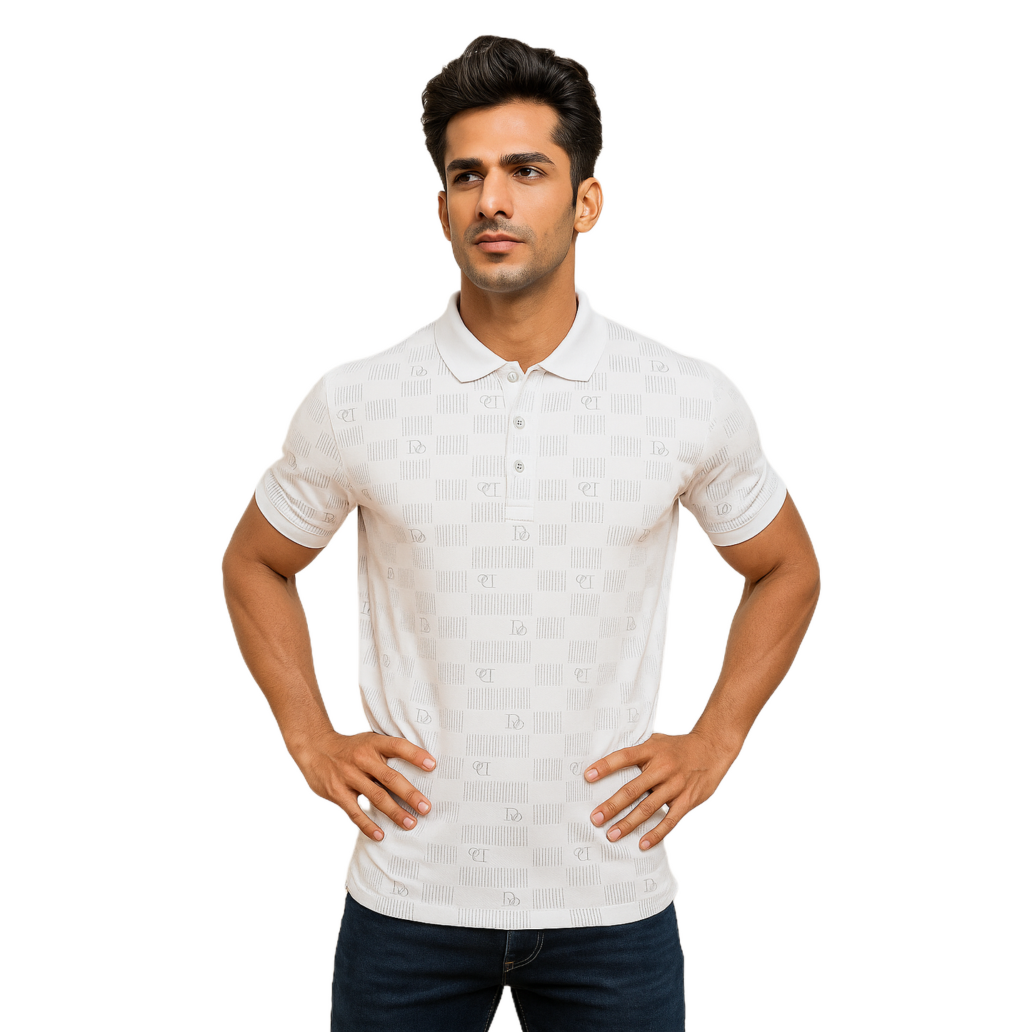 Men' White DIO Designed T-Shirt With Collar – Classic Fit.