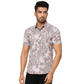 Men's Brown Flowered Designed Short Sleeve Shirt – Slim Fit, Casual Wear.