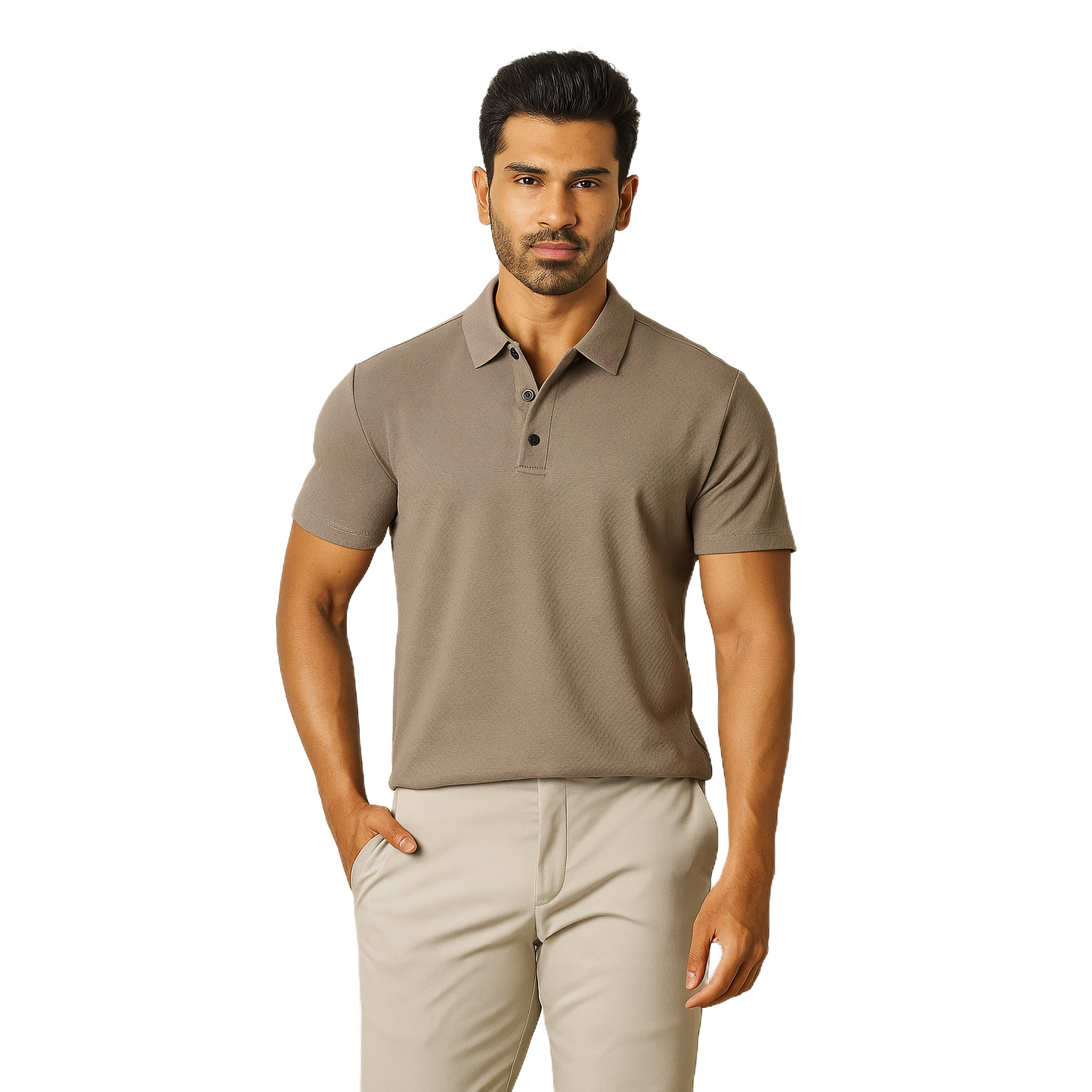 Men' Cream T-Shirt With Collar – Classic Fit.