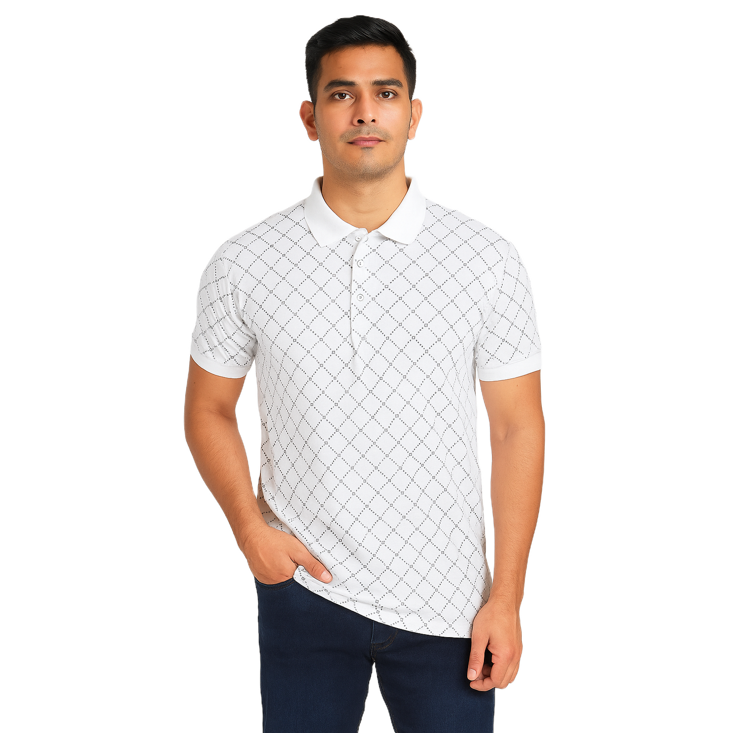 Men's White Burbury Designed T-Shirt With Collar – Classic Fit.