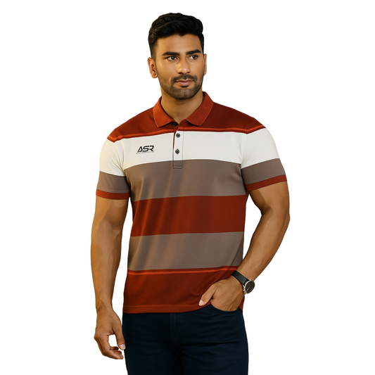 Men' Red Lining Designed Cotton T-Shirt With Collar – Classic Fit.