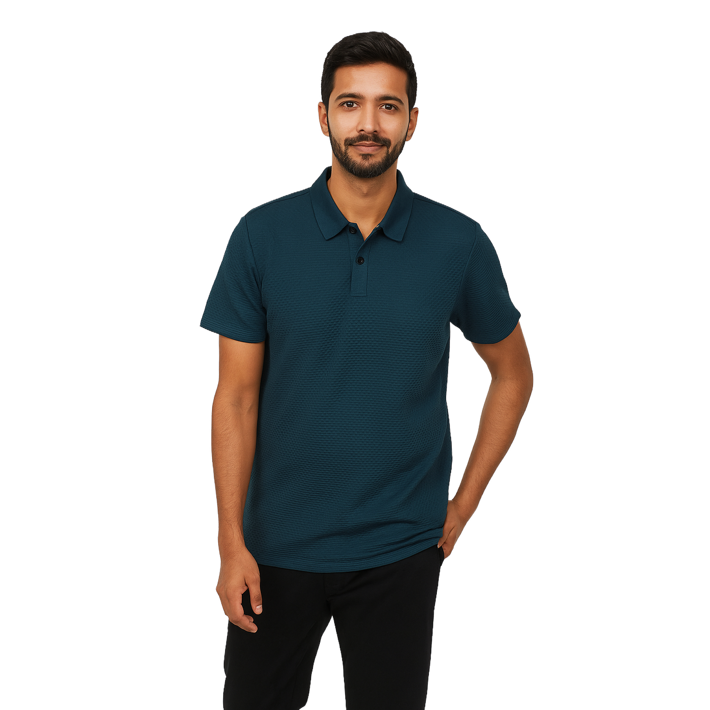 Men’s Solid Teal Polo T-Shirt – Classic Textured Cotton Polo for Smart Casual Wear