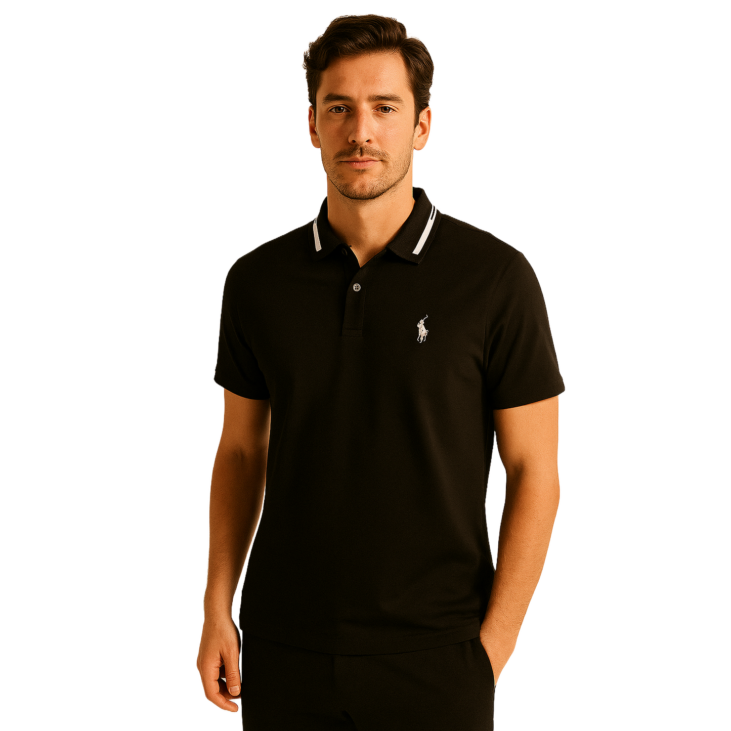 Men's Classic Black Polo T-Shirt – Slim Fit & Striped Collar
