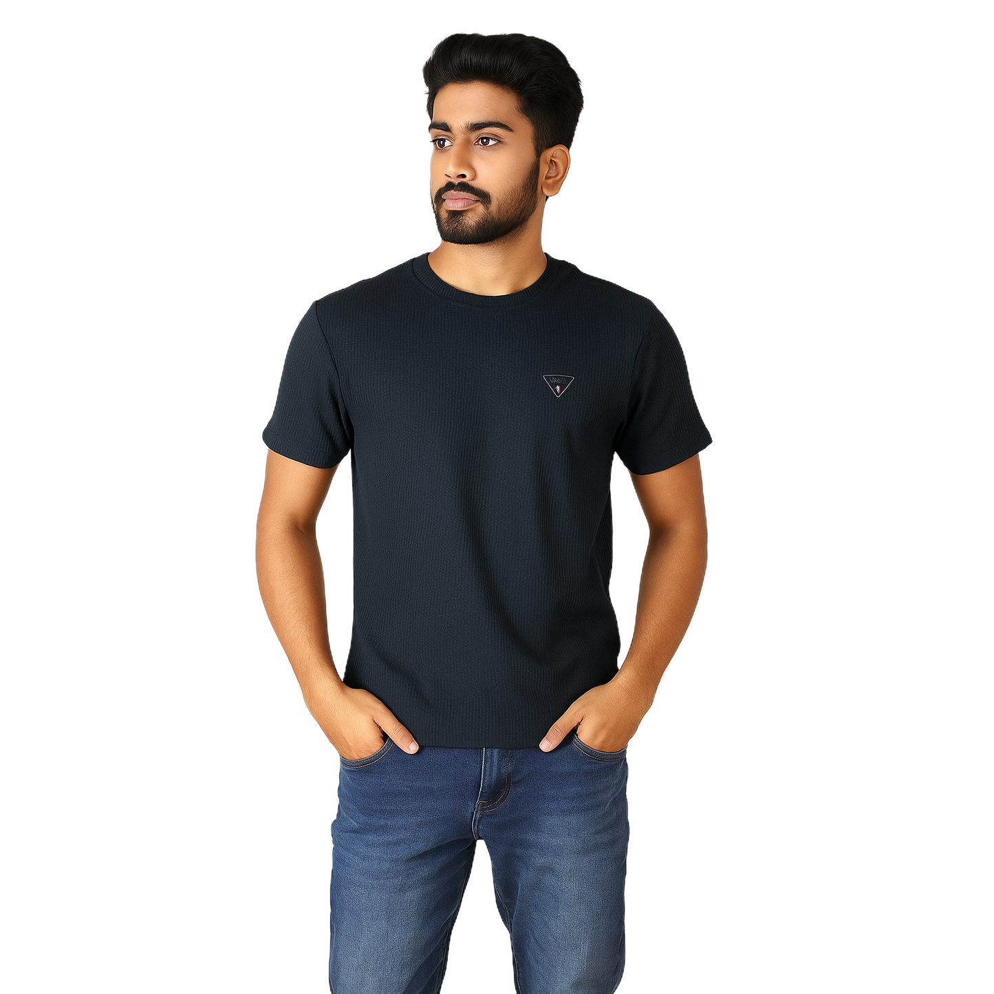 Men's Blue Designed T-Shirt Without Collar – Classic Fit.