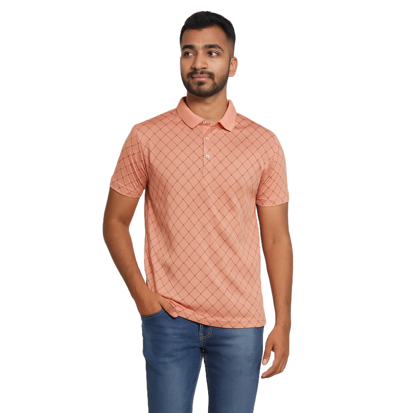 Men's Orange Burbury Designed T-Shirt With Collar – Classic Fit.