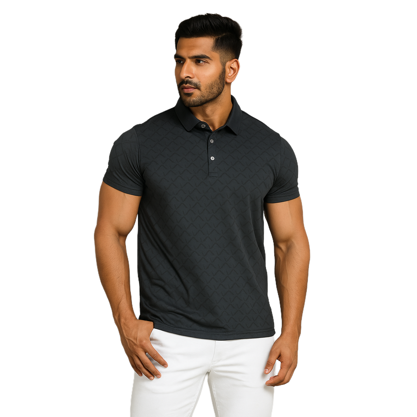 Men' Green Designed T-Shirt With Collar – Classic Fit.