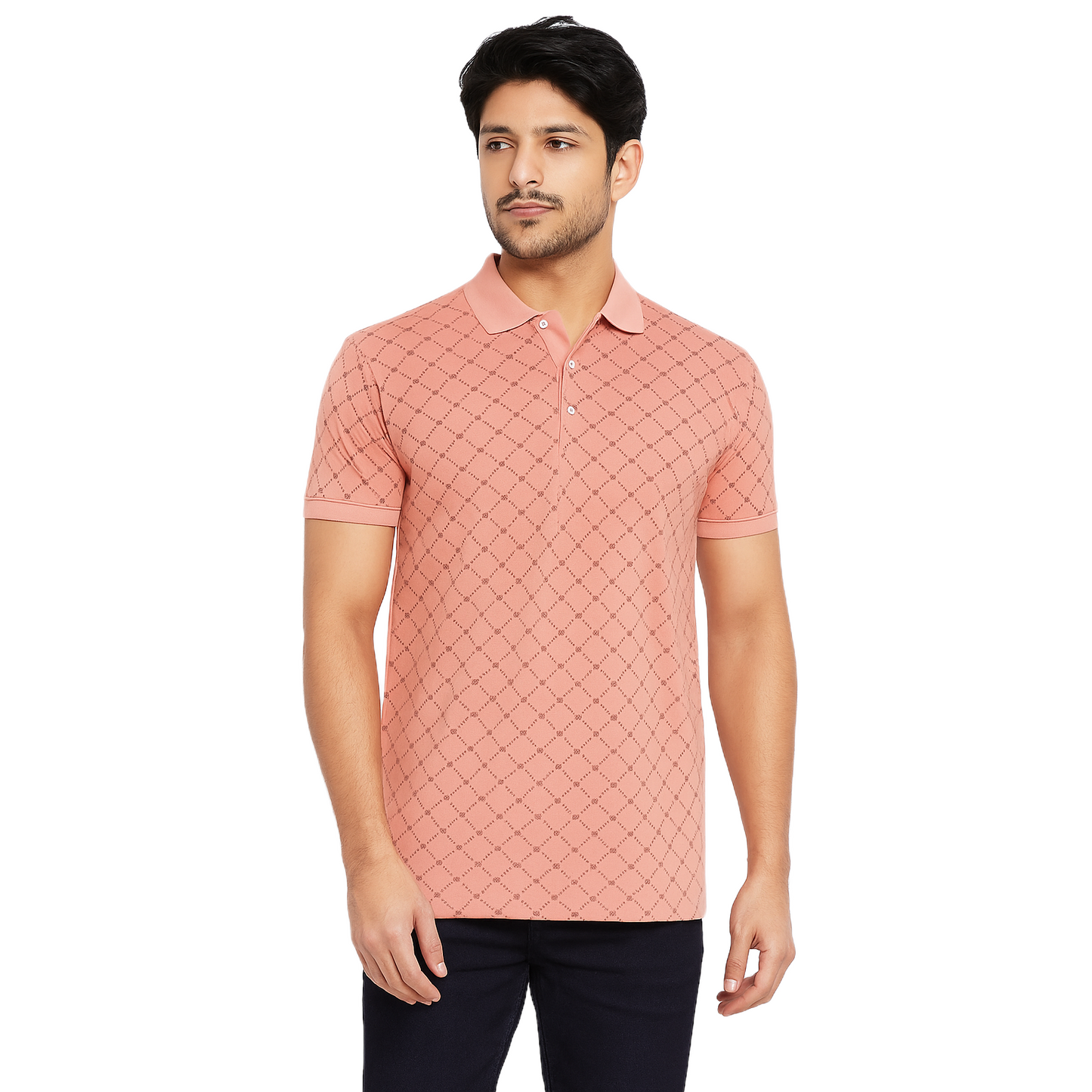 Men's Orange Burbury Designed T-Shirt With Collar – Classic Fit.