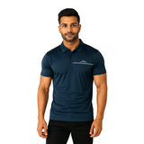 Men' Blue Logo Printed T-Shirt With Collar – Classic Fit.