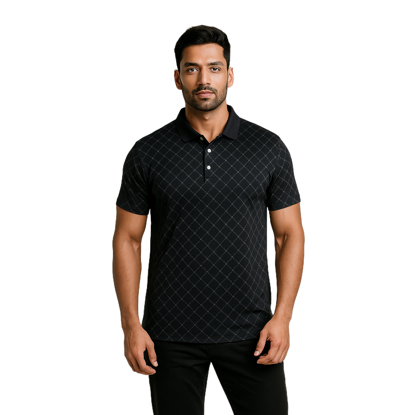 Men' Black Burbury Designed T-Shirt With Collar – Classic Fit.