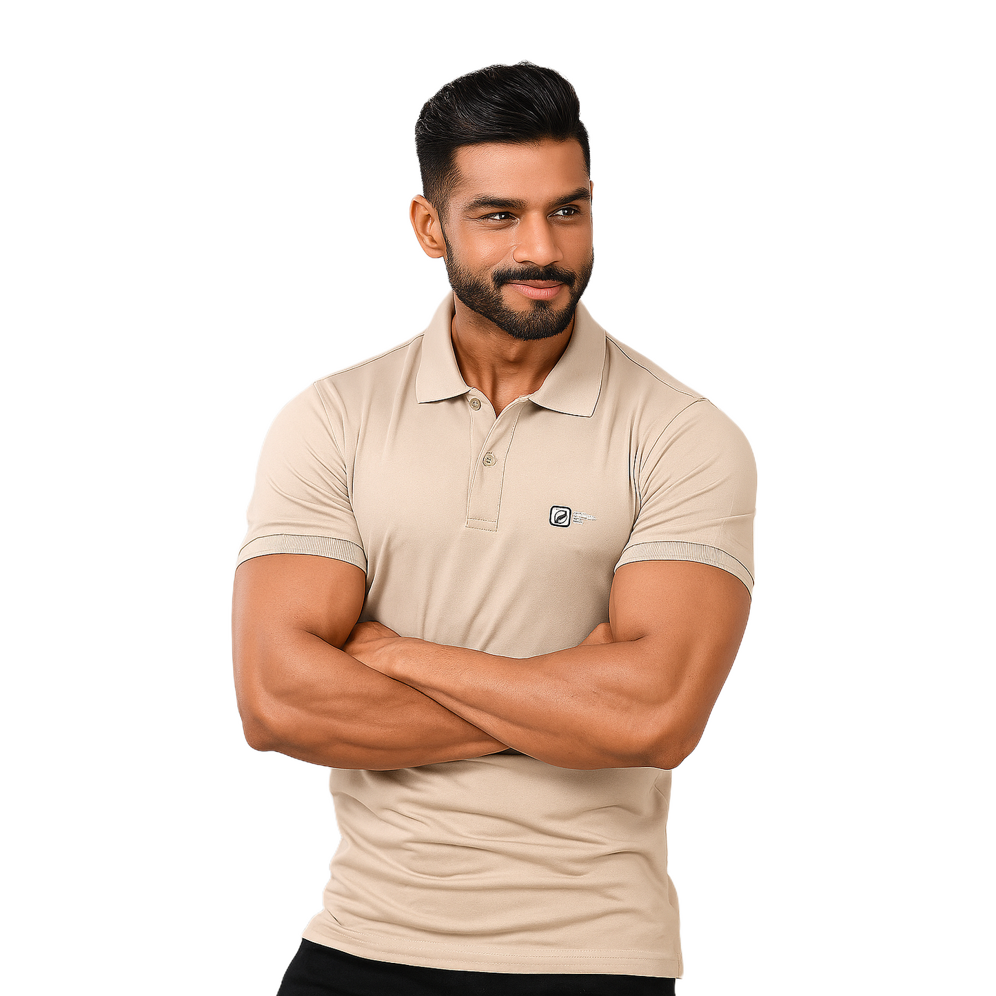 Men' Beige Designed T-Shirt With Collar – Classic Fit.