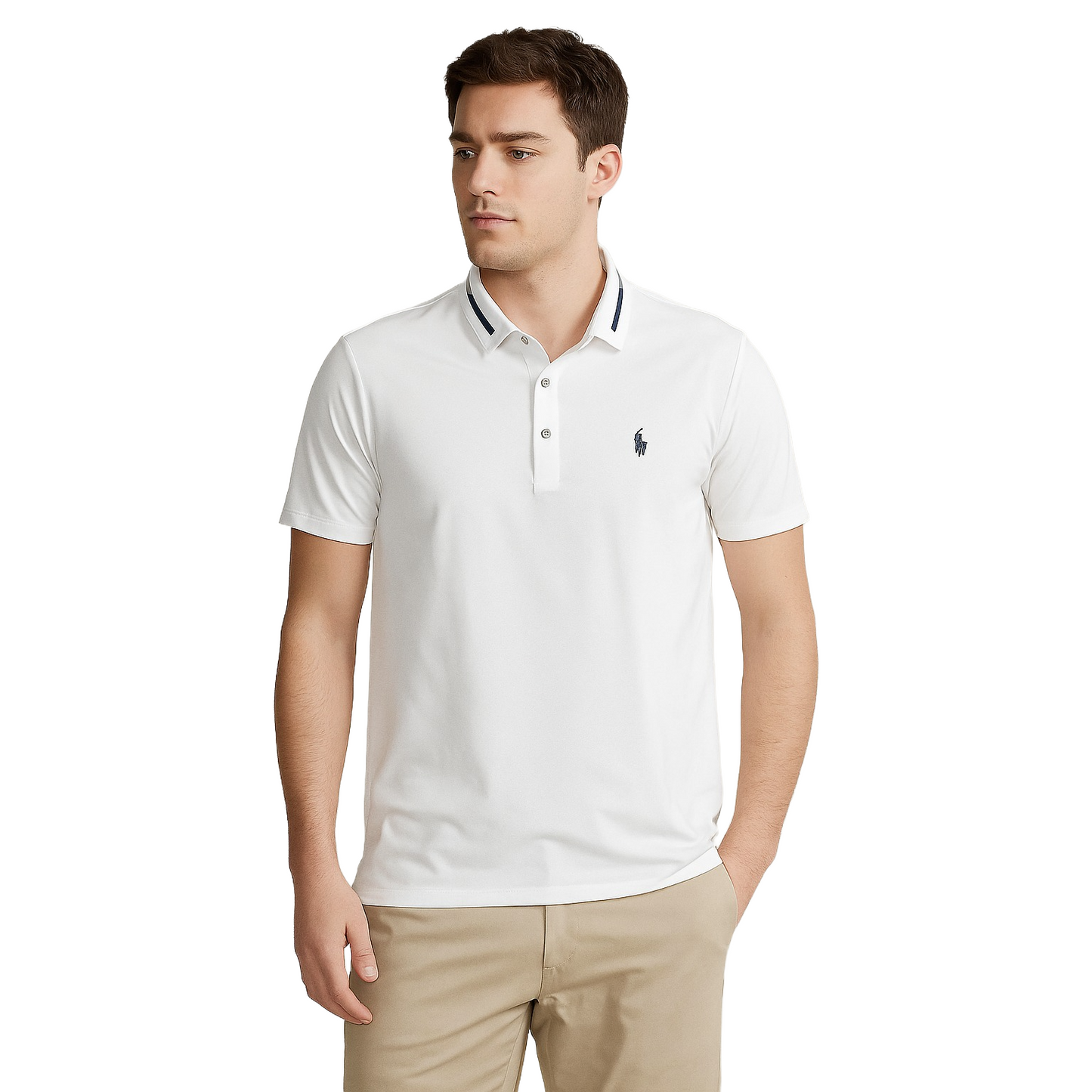 Men's Classic White Polo T-Shirt – Slim Fit & Striped Collar