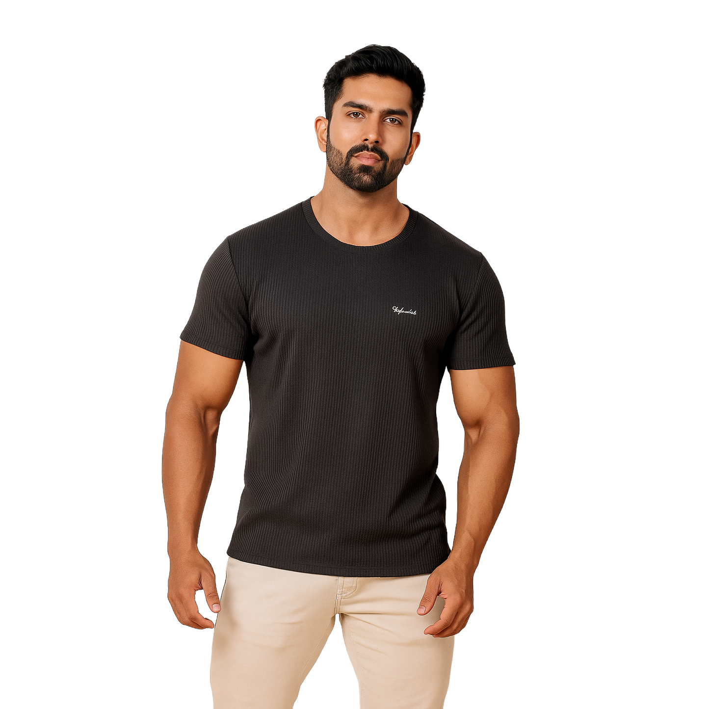 Men' Black Designed T-Shirt Without Collar – Classic & Sport Fit.
