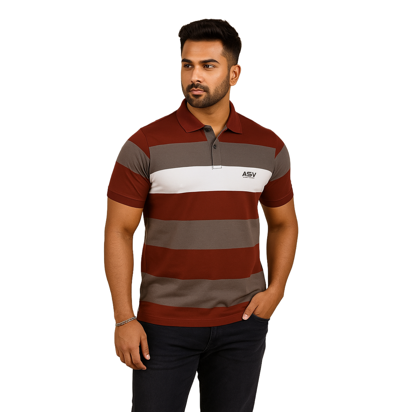Men' Red Lining Designed Cotton T-Shirt With Collar – Classic Fit.