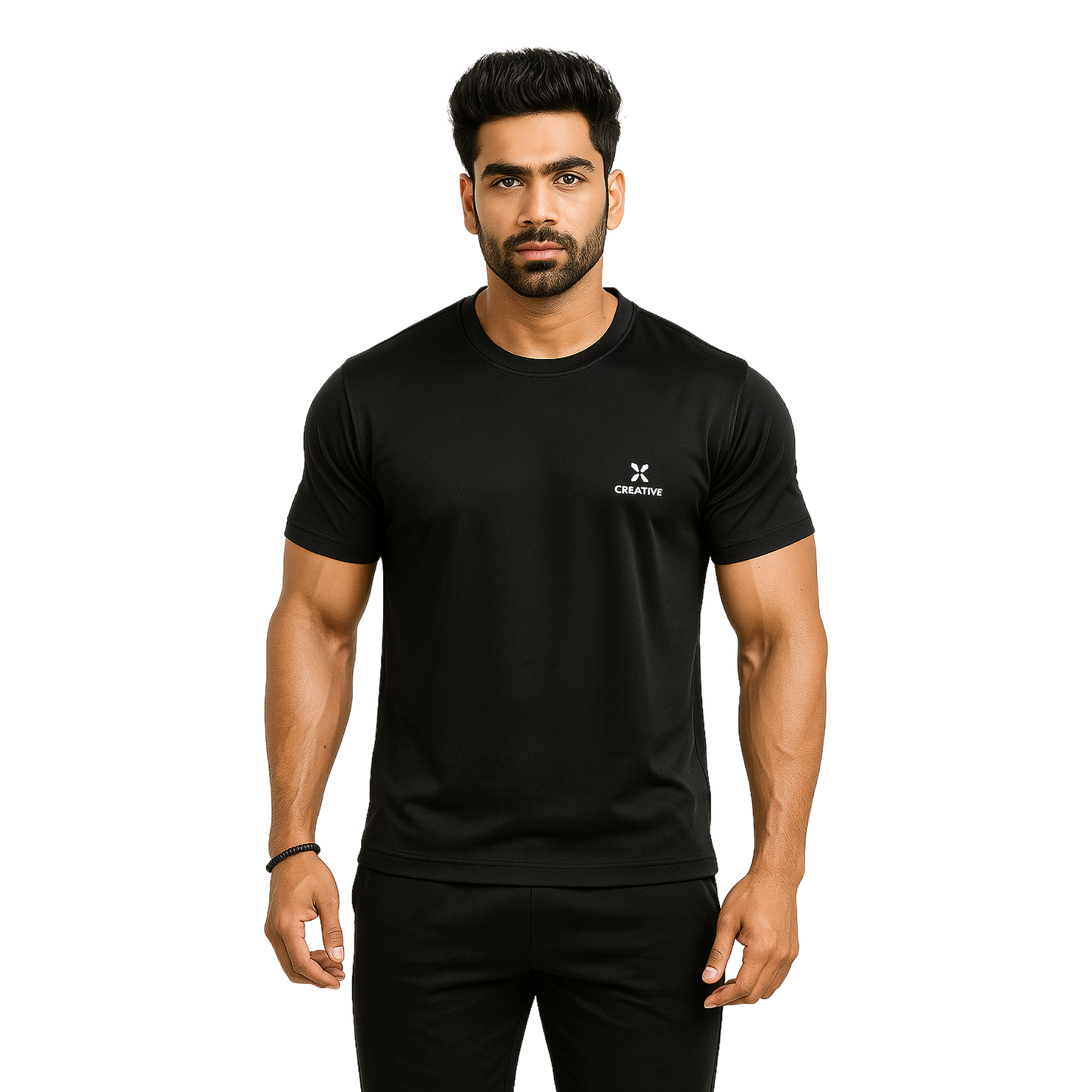 Men' Black Designed T-Shirt Without Collar With Creative Logo – Classic & Sport Fit.