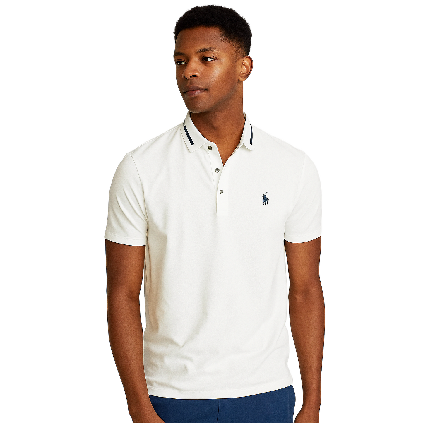 Men's Classic White Polo T-Shirt – Slim Fit & Striped Collar