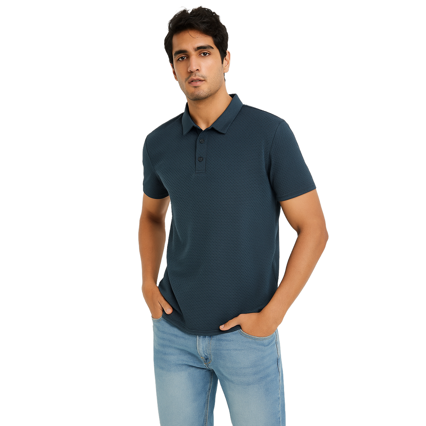 Men’s Solid Teal Polo T-Shirt – Classic Textured Cotton Polo for Smart Casual Wear
