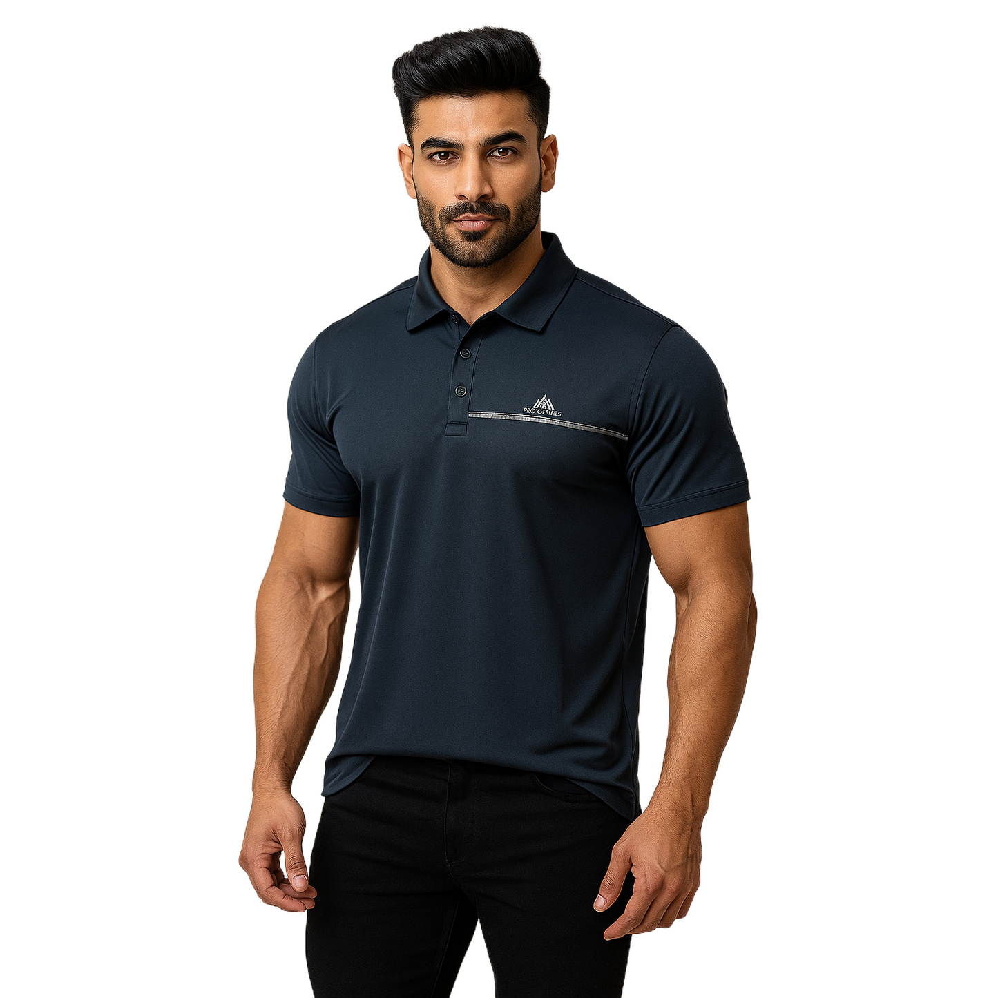 Men' Blue Logo Printed T-Shirt With Collar – Classic Fit.