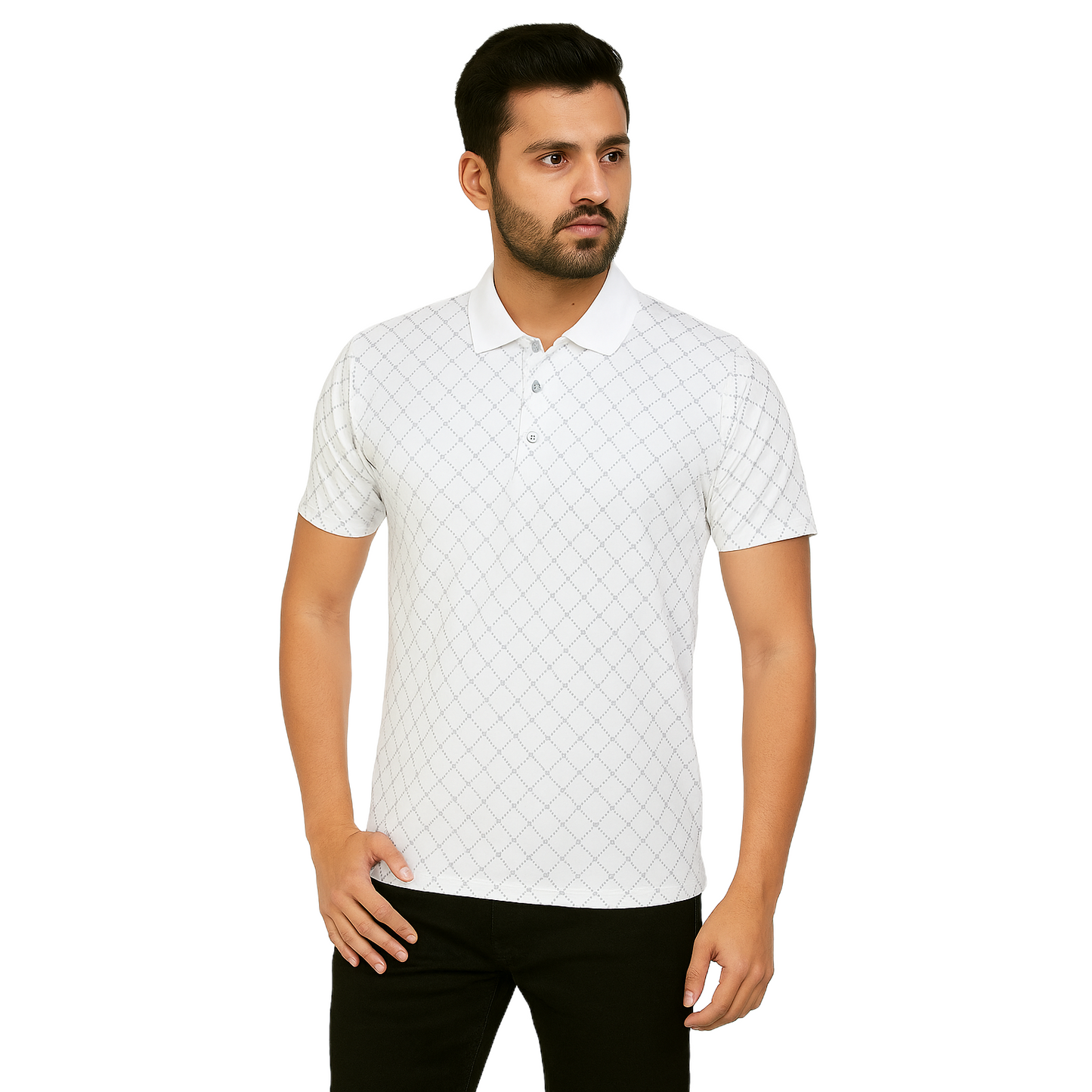 Men's White Burbury Designed T-Shirt With Collar – Classic Fit.
