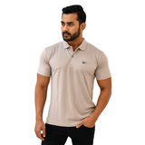 Men' Beige Designed T-Shirt With Collar – Classic Fit.