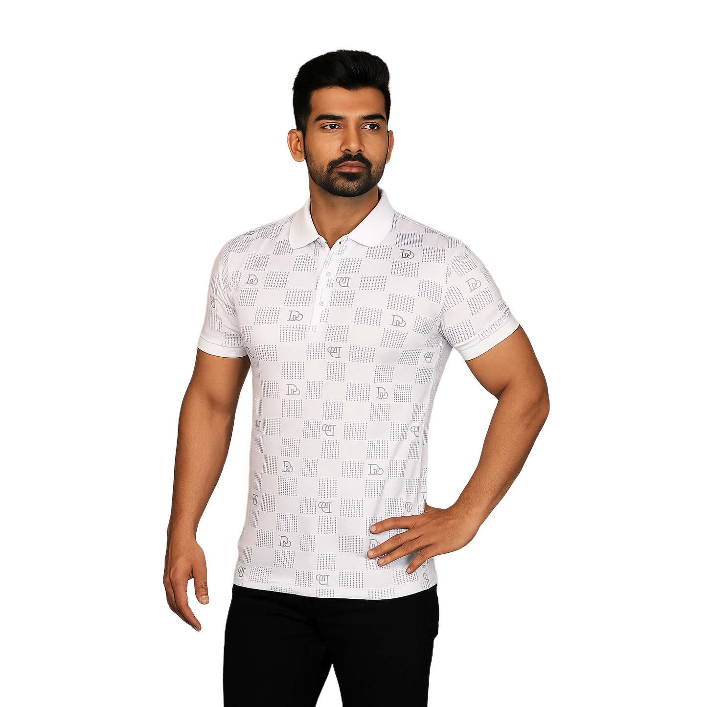 Men' White DIO Designed T-Shirt With Collar – Classic Fit.