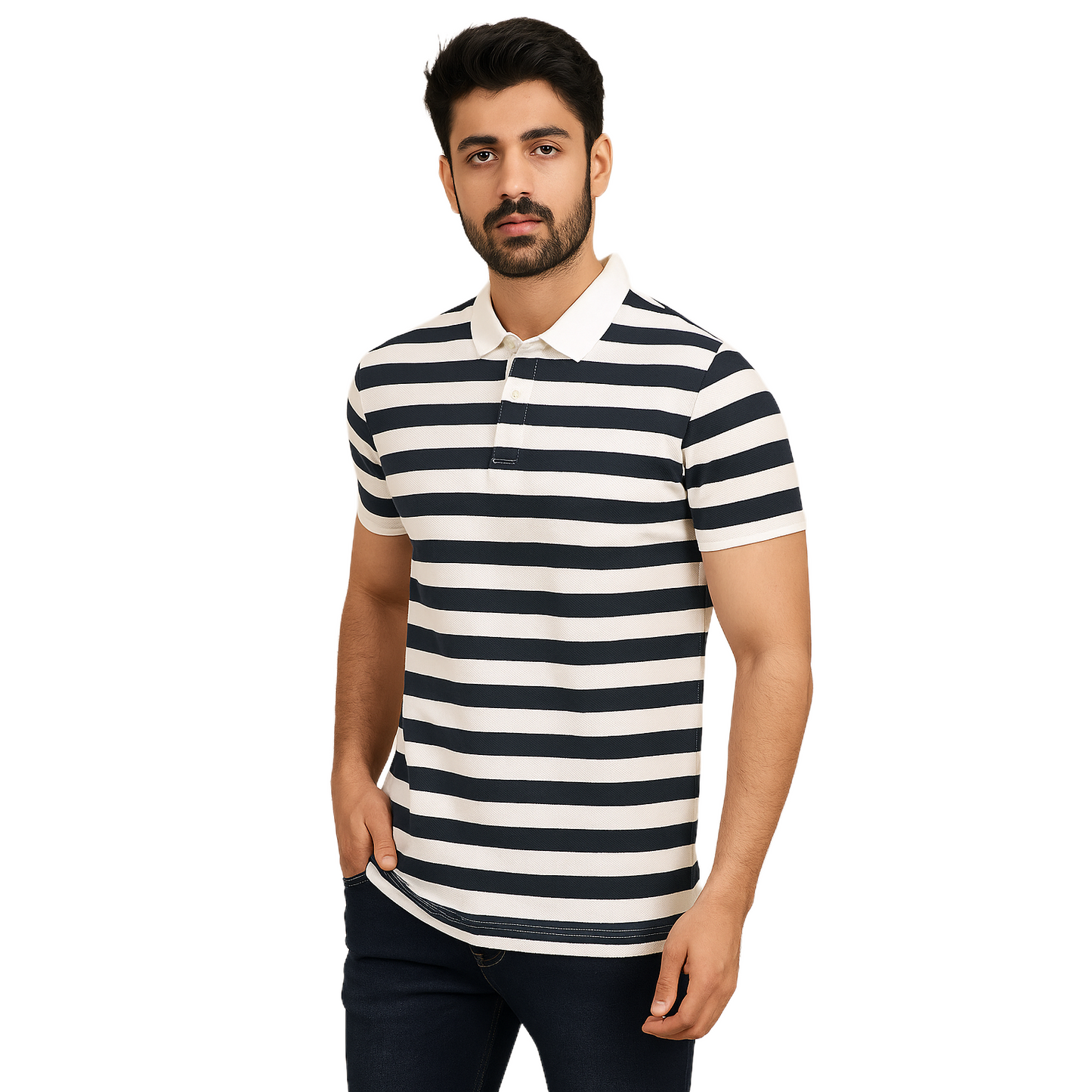 Men's White With Black Lining T-Shirt With Collar – Classic Fit.