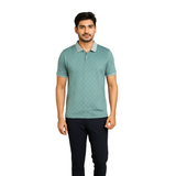 Men's Green Burbury Designed T-Shirt With Collar – Classic Fit.