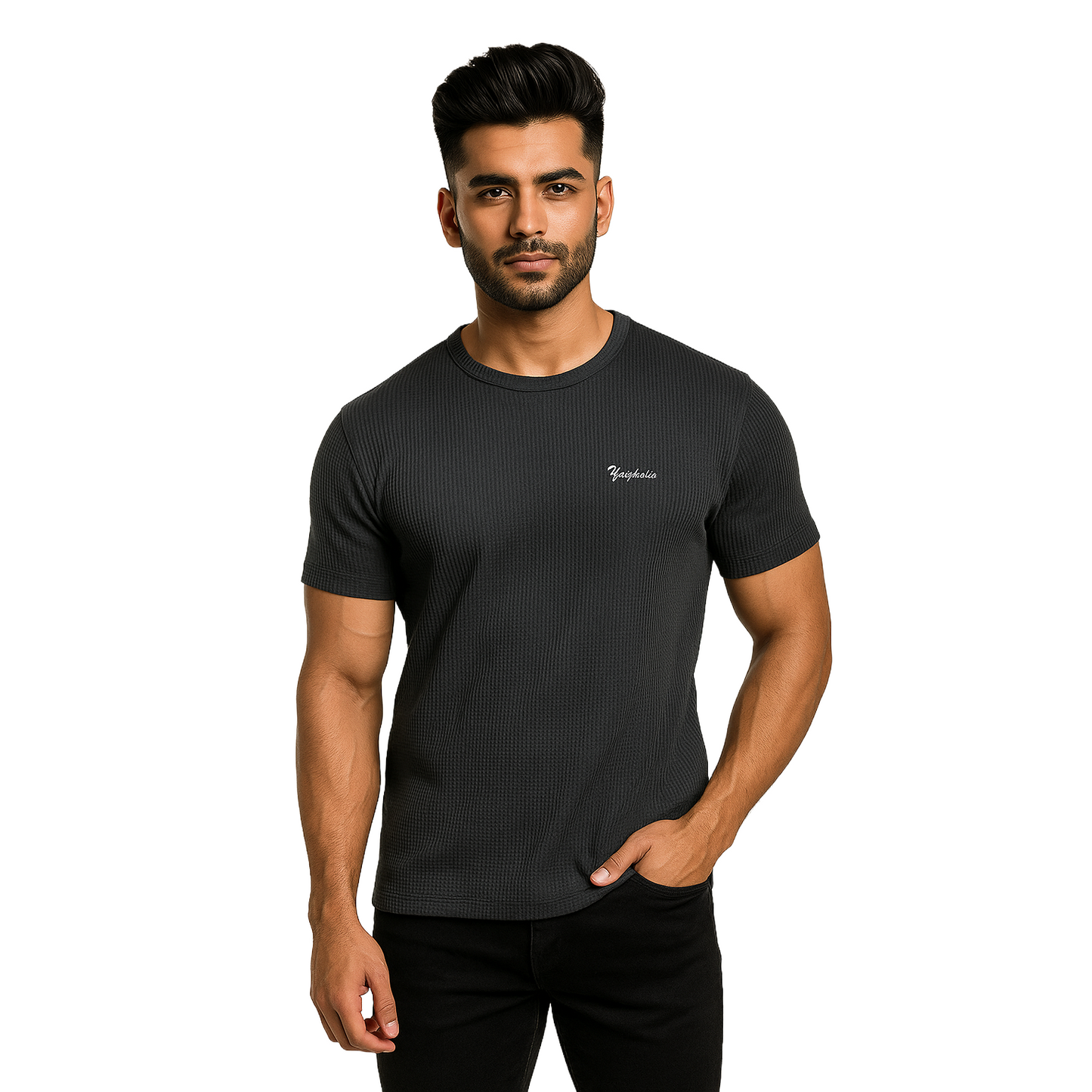 Men' Black Designed T-Shirt Without Collar – Classic & Sport Fit.