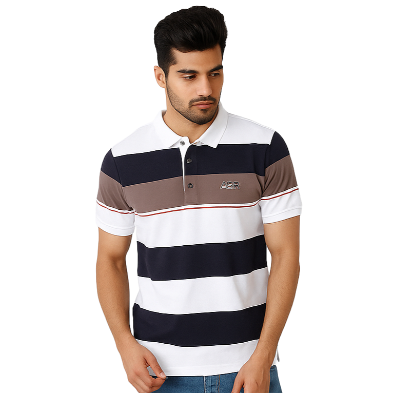 Men’s Striped Polo T-Shirt – Casual Slim Fit Cotton Polo with ASR Logo