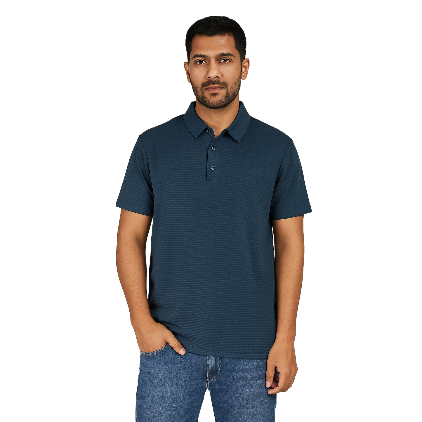 Men’s Solid Teal Polo T-Shirt – Classic Textured Cotton Polo for Smart Casual Wear