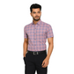 Men’s Slim Fit Short Sleeve Checkered Shirt – Pink & Blue Plaid Button.