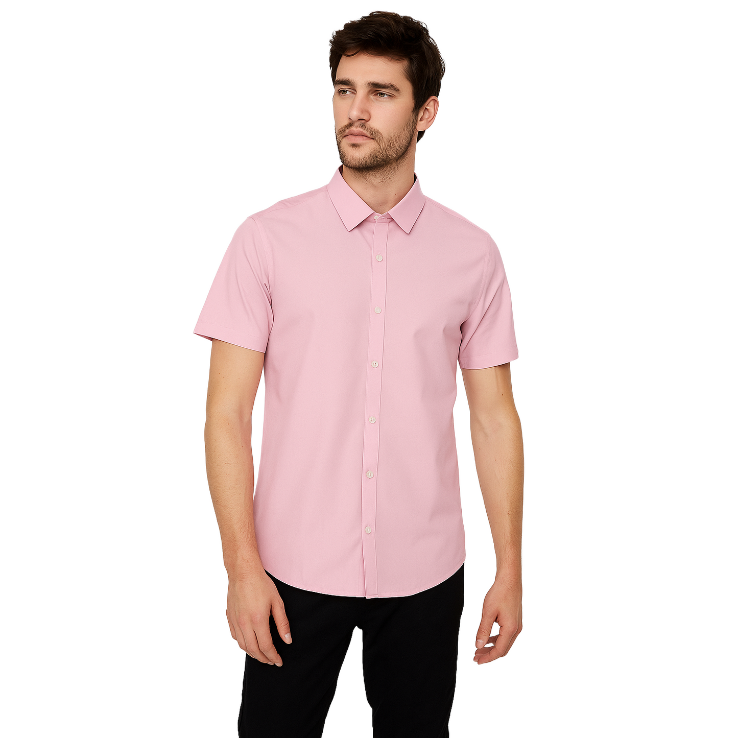 Men’s Pink Solid Formal Shirt – Short Sleeve Cotton Shirt for Office & Smart Casual