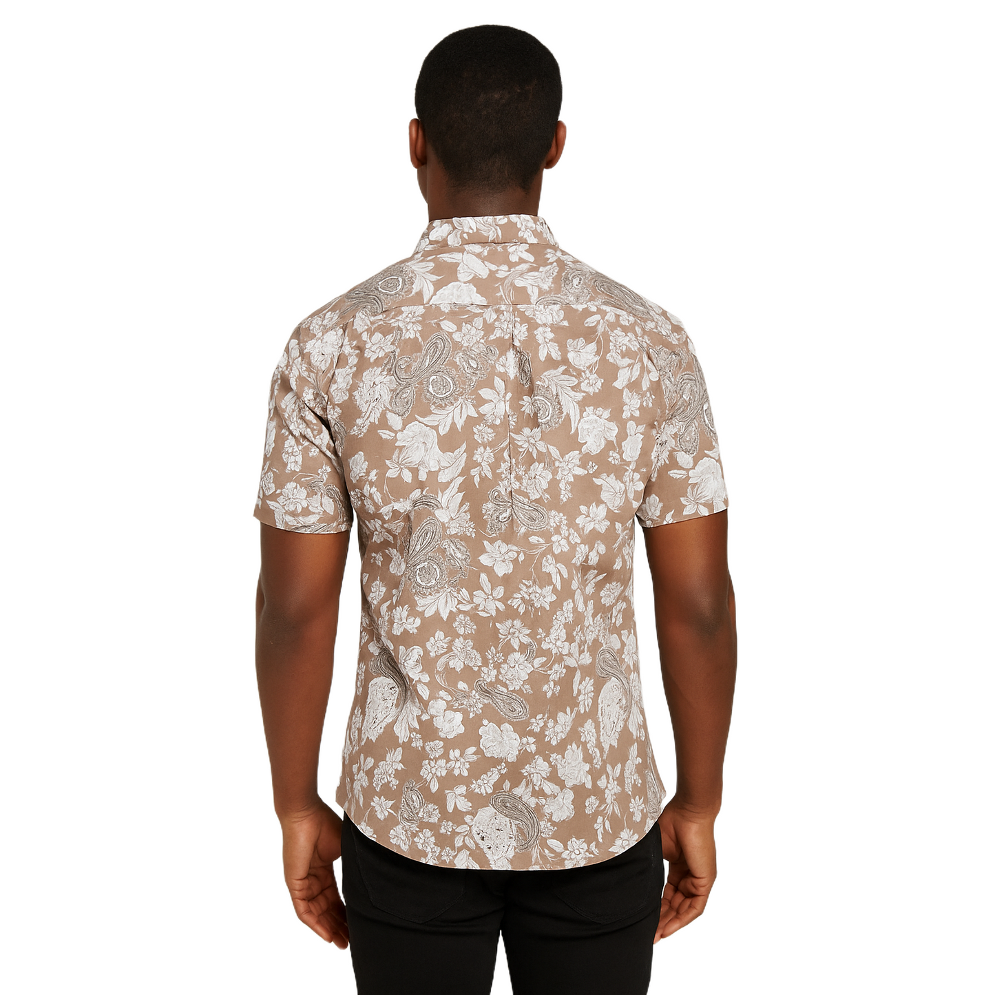 Men's Brown Flowered Designed Short Sleeve Shirt – Slim Fit, Casual Wear.