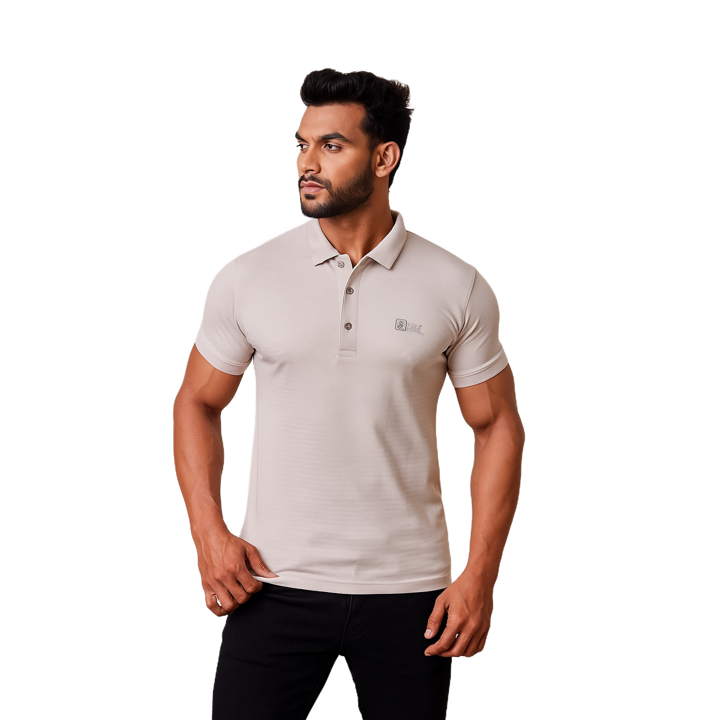 Men' Beige Designed T-Shirt With Collar – Classic Fit.