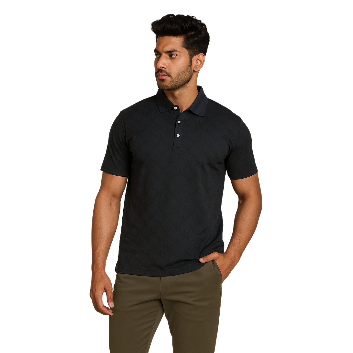 Men' Green Designed T-Shirt With Collar – Classic Fit.