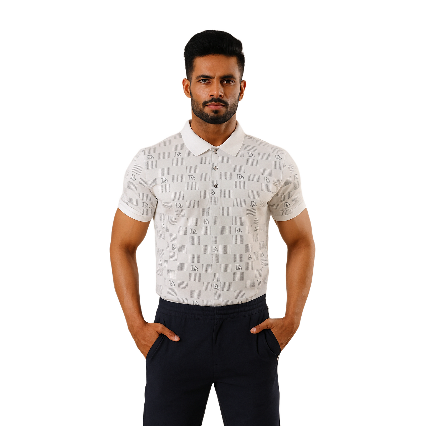 Men' White DIO Designed T-Shirt With Collar – Classic Fit.
