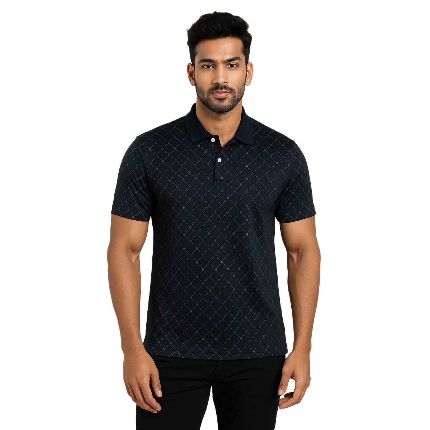 Men' Black Burbury Designed T-Shirt With Collar – Classic Fit.