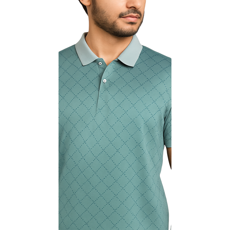Men's Green Burbury Designed T-Shirt With Collar – Classic Fit.