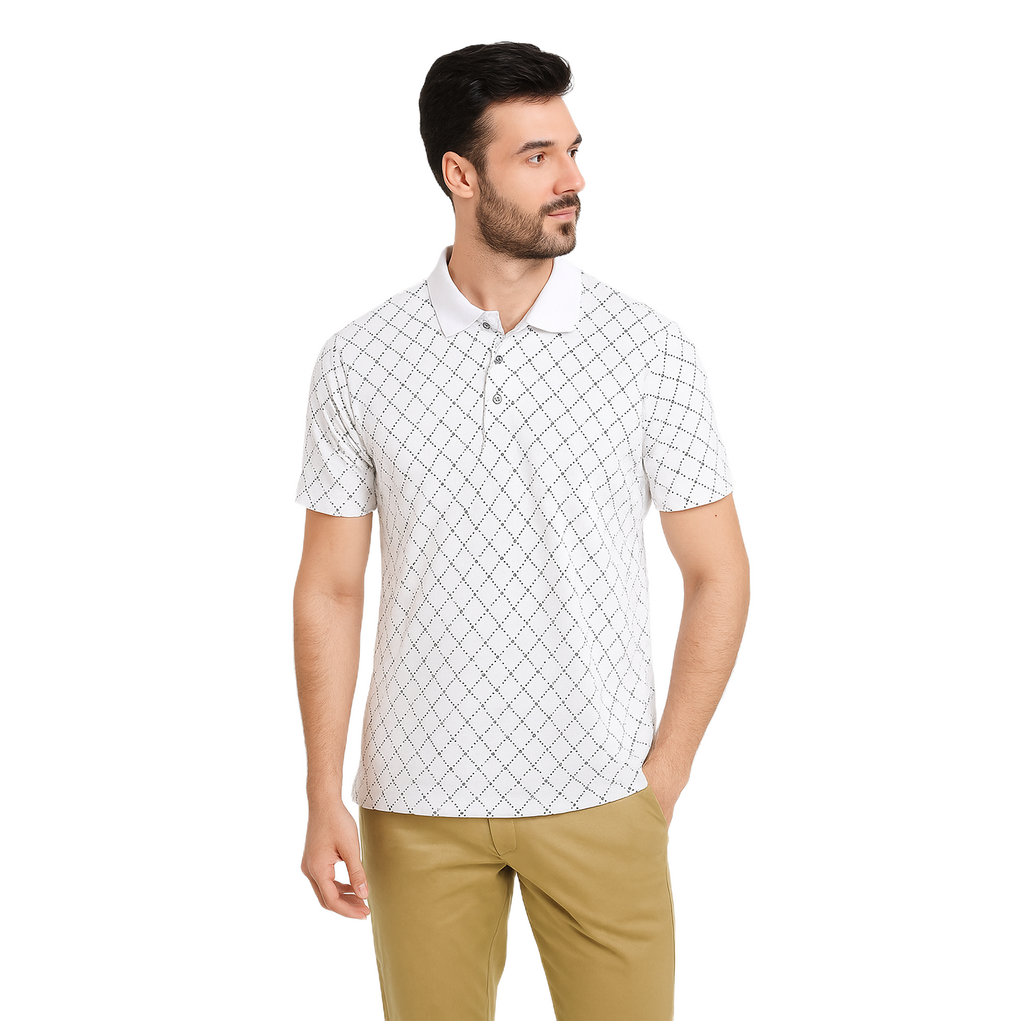 Men's White Burbury Designed T-Shirt With Collar – Classic Fit.