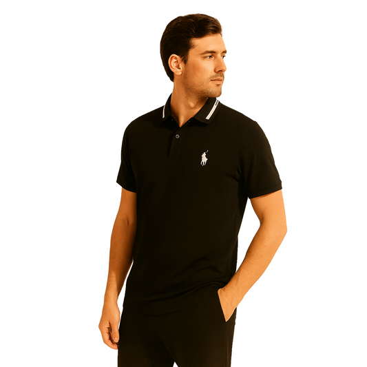 Men's Classic Black Polo T-Shirt – Slim Fit & Striped Collar