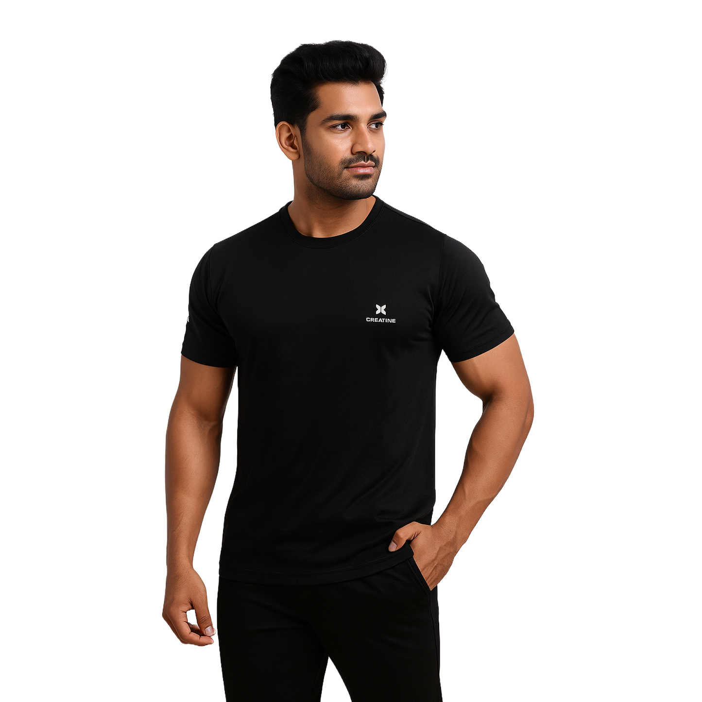 Men' Black Designed T-Shirt Without Collar With Creative Logo – Classic & Sport Fit.