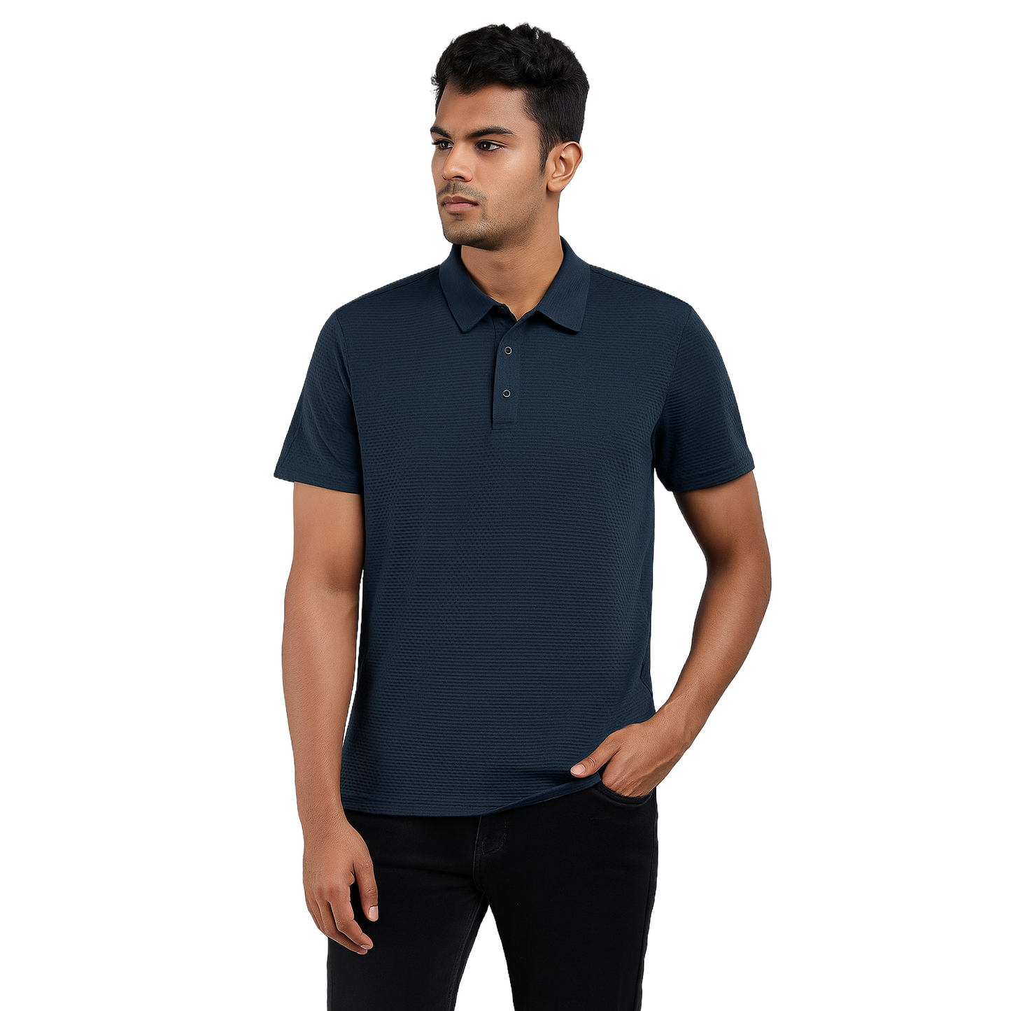Men’s Solid Teal Polo T-Shirt – Classic Textured Cotton Polo for Smart Casual Wear