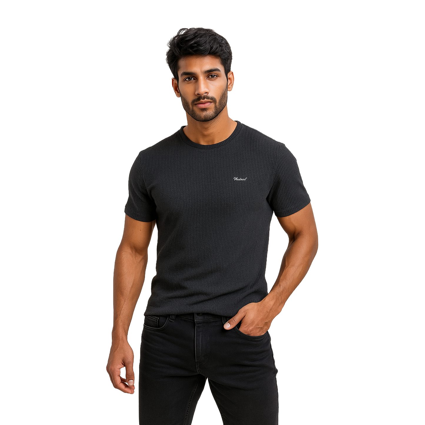 Men' Black Designed T-Shirt Without Collar – Classic & Sport Fit.