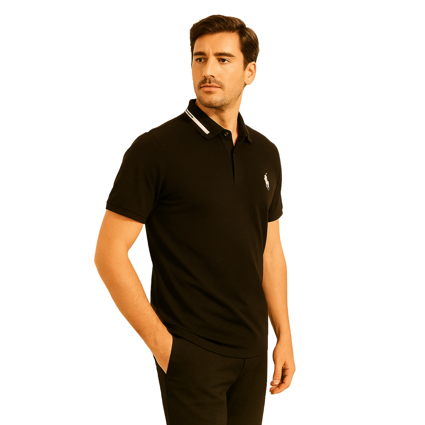Men's Classic Black Polo T-Shirt – Slim Fit & Striped Collar