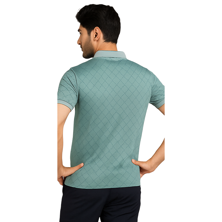 Men's Green Burbury Designed T-Shirt With Collar – Classic Fit.